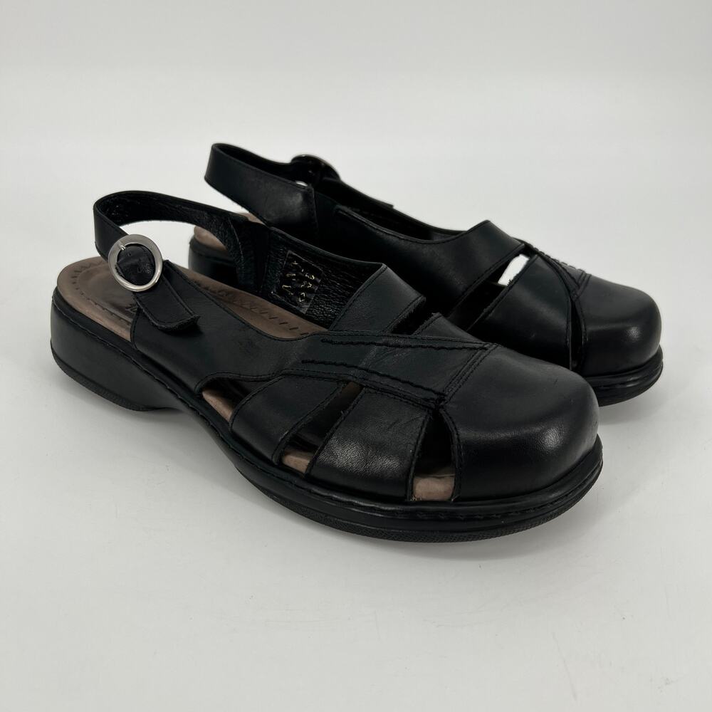 Vtg Y2K Dansko Slingback Sandal Womens EU 41 US 10.5-11 Black Leather Closed Toe